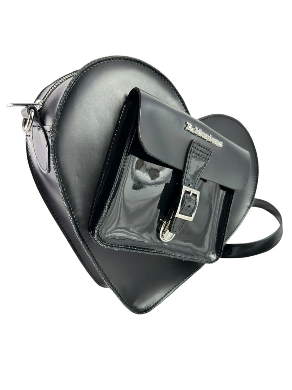 DR MARTENS Black Heart Leather Crossbody Shoulder Bag Adjustable Backpack